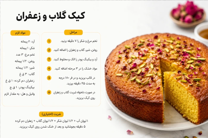 طرز تهیه کیک گلاب و زعفران