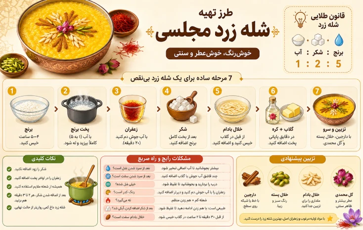 مراحل پخت شله زرد