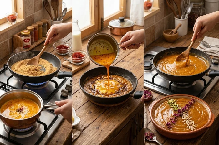 مراحل تهیه حلوای شیر و زعفران